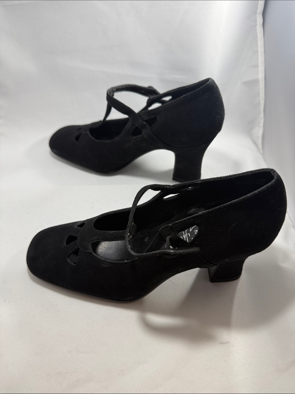 Chinese Laundry Black Suede Cross-Strap Mary Jane Heels